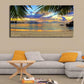 Tropic Beach Sunset Canvas Art - Large Palm Tree Ocean Landscape 29" X 58