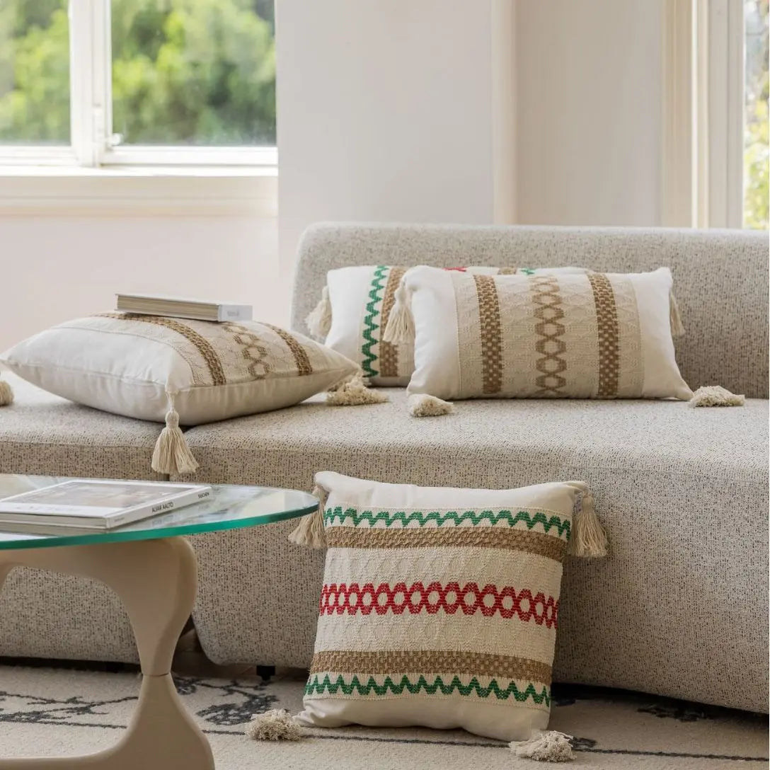 1 Pc Boho Throw Pillow Covers Decorative Throw Pillows for Couch Pillows Cover with Tassels Pillow Case (Without Pillowcore)
