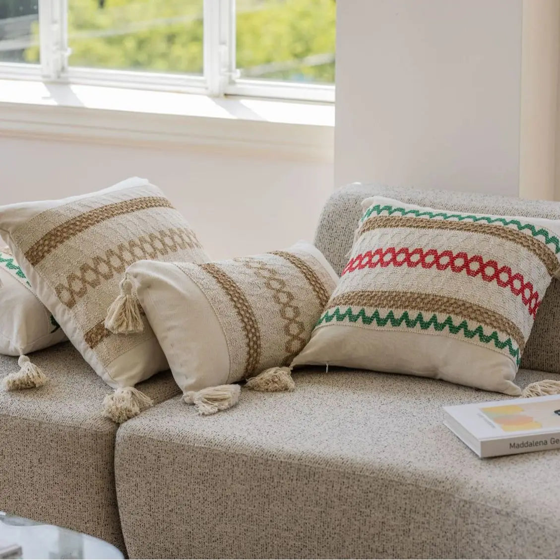1 Pc Boho Throw Pillow Covers Decorative Throw Pillows for Couch Pillows Cover with Tassels Pillow Case (Without Pillowcore)