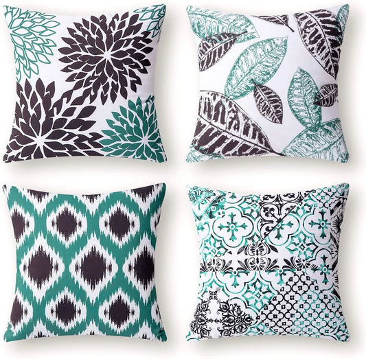 Vintage and Classic Series Decorative Throw Pillow Cover, 18" X 18", Blue/Black, 4 Pack