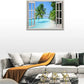 Tropical Palm Beach Wall Art Coastal Ocean Bathroom Pictures Wall Decor 3D Window Canvas Prints Framed Modern Seascape Landscape Painting Artwork for Living Room Hotel Kitchen Offic 16"X12"