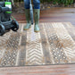 Distressed Geometric Indoor/Outdoor Beige Runner Rug Modern Tribal Stripe, Durable Stain Resistant Low Profile Perfect for Patio, Backyard, Deck and Outdoor Lounge 2' X 7'