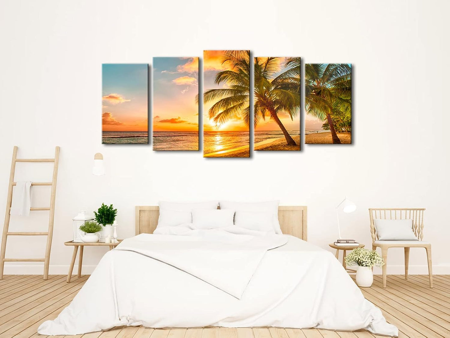 Cozy Sea Extra Large Modern Ocean Sunset Sea Beach Canvas Prints Pictures Paintings on Canvas Wall Art for Home Decor 5 Panels Gallery Wrapped Tropical Scenery Seascape Giclee Artwork