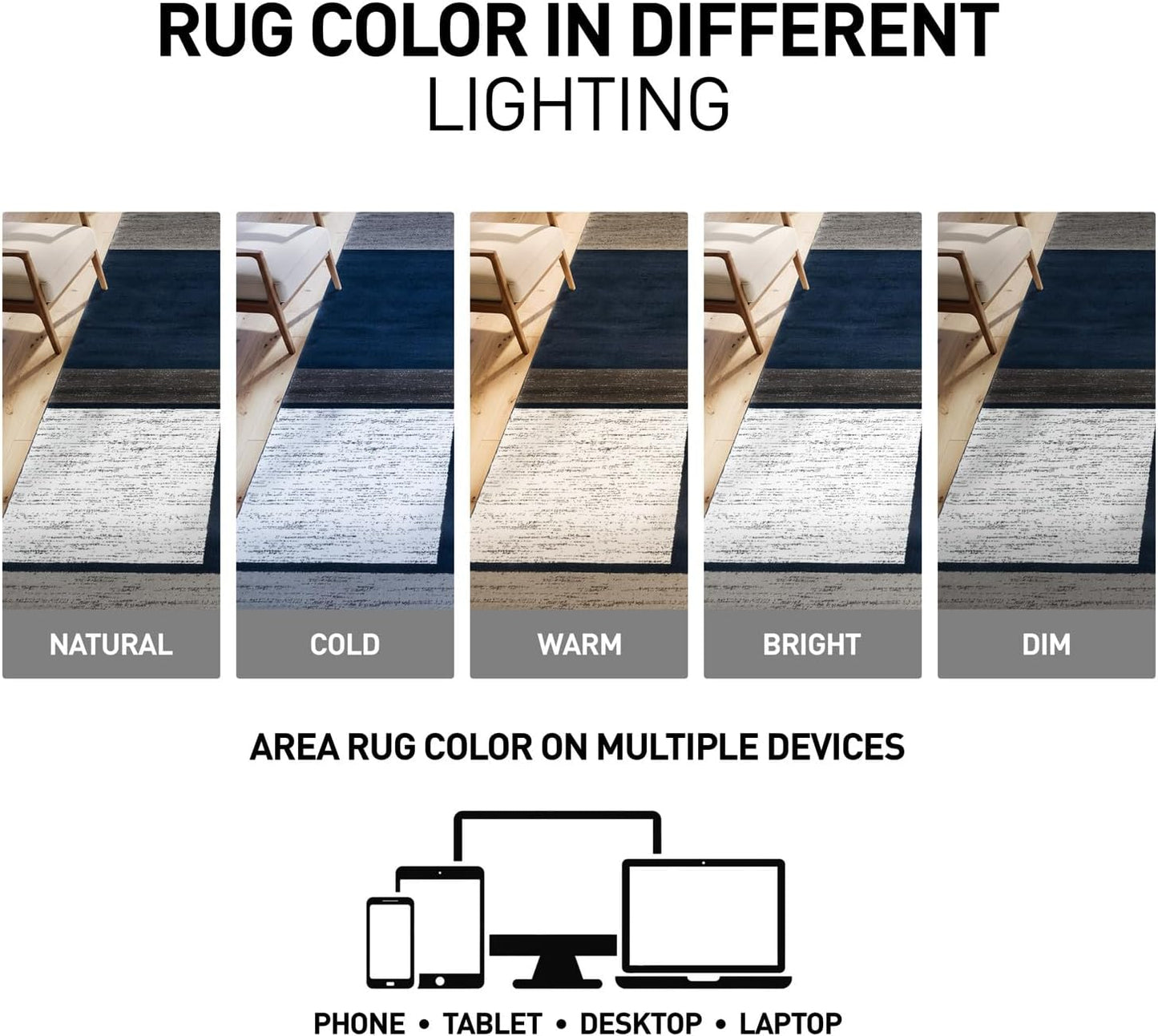 Modern Geometric Boxes Navy Area Rug, Non-Shedding Carpet for Living Room, Bedroom, or Dining Room, 5'3" X 7'3"