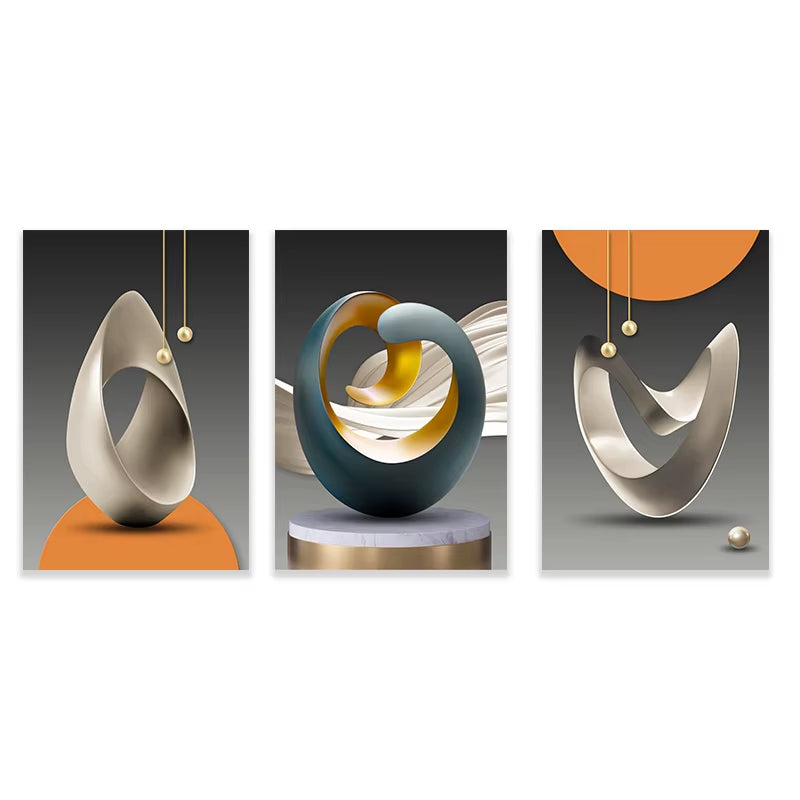 3Pcs Modern Geometric Wall Art Canvas Prints Luxury Abstract Artwork Paintings for Modern Living Room Bedroom Wall Decor Picture