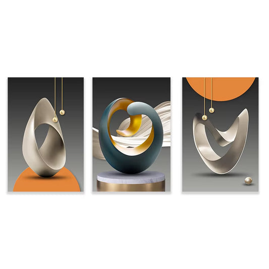 3Pcs Modern Geometric Wall Art Canvas Prints Luxury Abstract Artwork Paintings for Modern Living Room Bedroom Wall Decor Picture