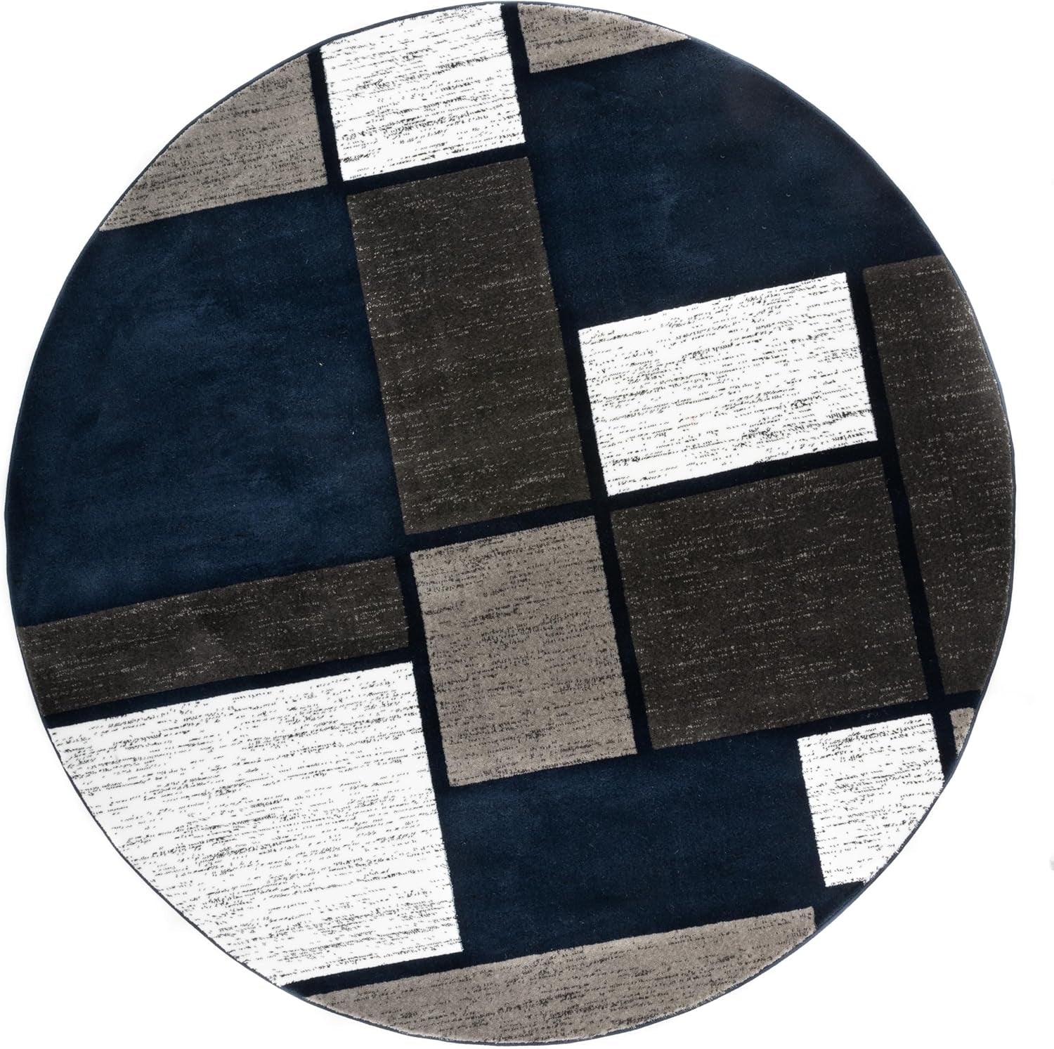 Contemporary Modern Boxes Area Rug 6' 6" Navy (6' 6" Diameter)