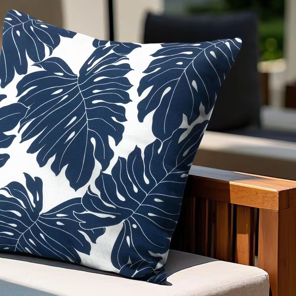 17.3 In. X 17.3 In. Patio Square Outdoor Throw Pillow in Palm Leaf (2-Pack)