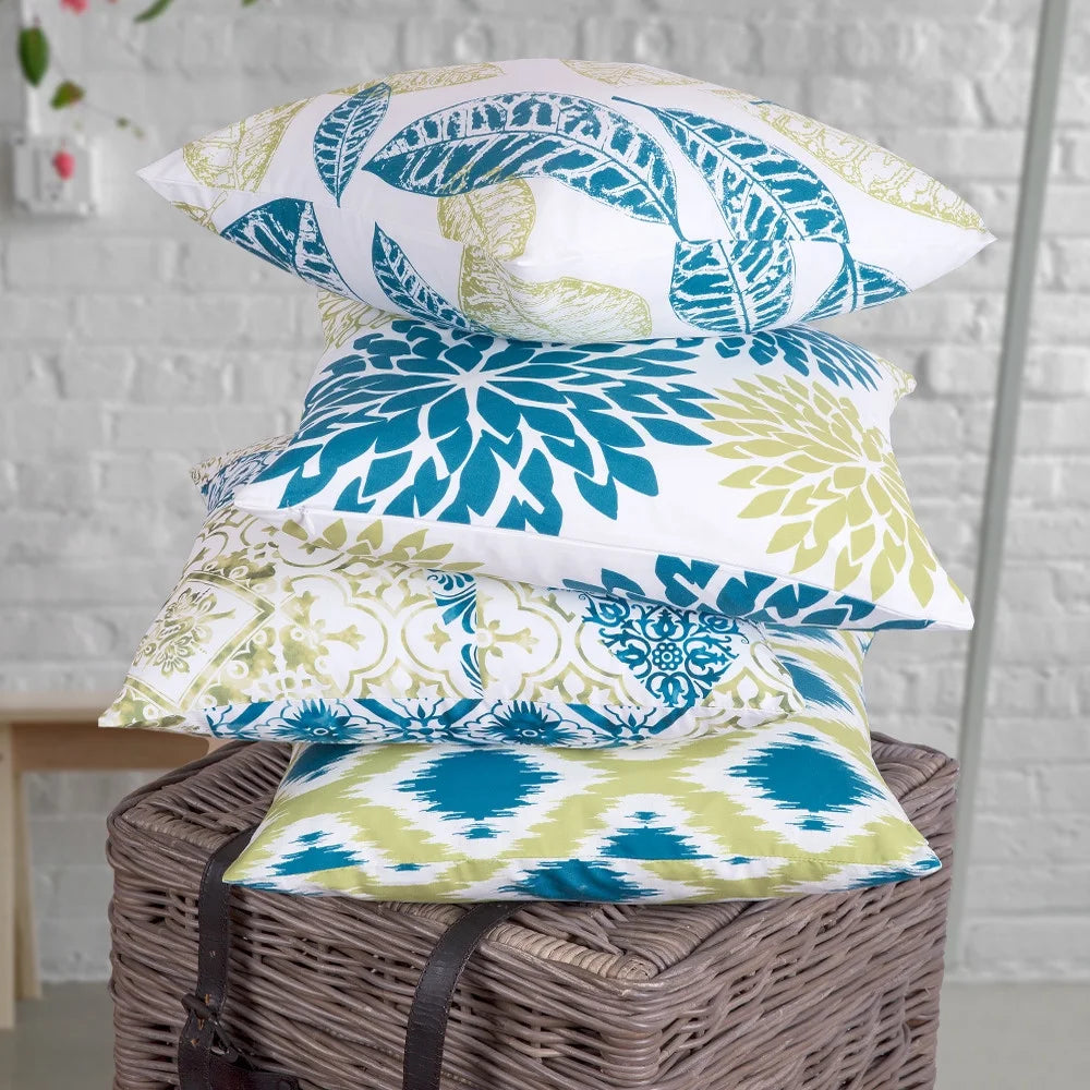 New Living Series Double-Sided Design Decorative Throw Pillow Cover, 18" X 18", Blue/Green, 4 Pack