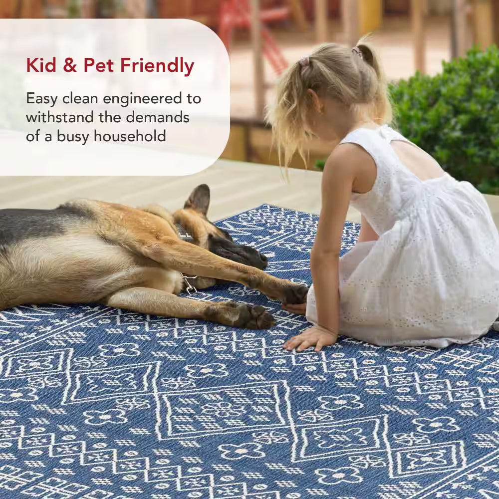 Kandace Tribal Blue 5 Ft. X 8 Ft. Indoor/Outdoor Patio Area Rug
