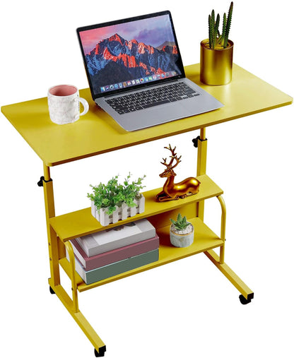 Small Desks for Small Spaces Rolling Adjustable Heigh Desk Portable Desk for Laptop Mobile Bedside Table with Storage Rack Small Spaces Desk Movable Home Office Desk Size 15.7 * 31.5 Inch Pink