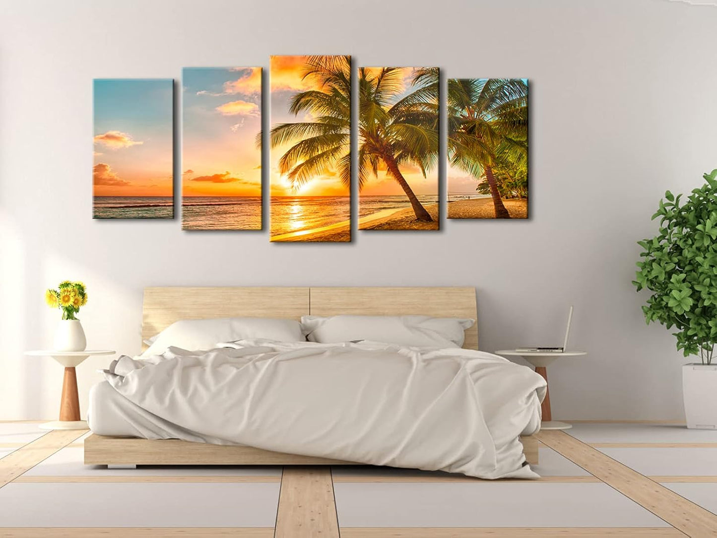Cozy Sea Extra Large Modern Ocean Sunset Sea Beach Canvas Prints Pictures Paintings on Canvas Wall Art for Home Decor 5 Panels Gallery Wrapped Tropical Scenery Seascape Giclee Artwork