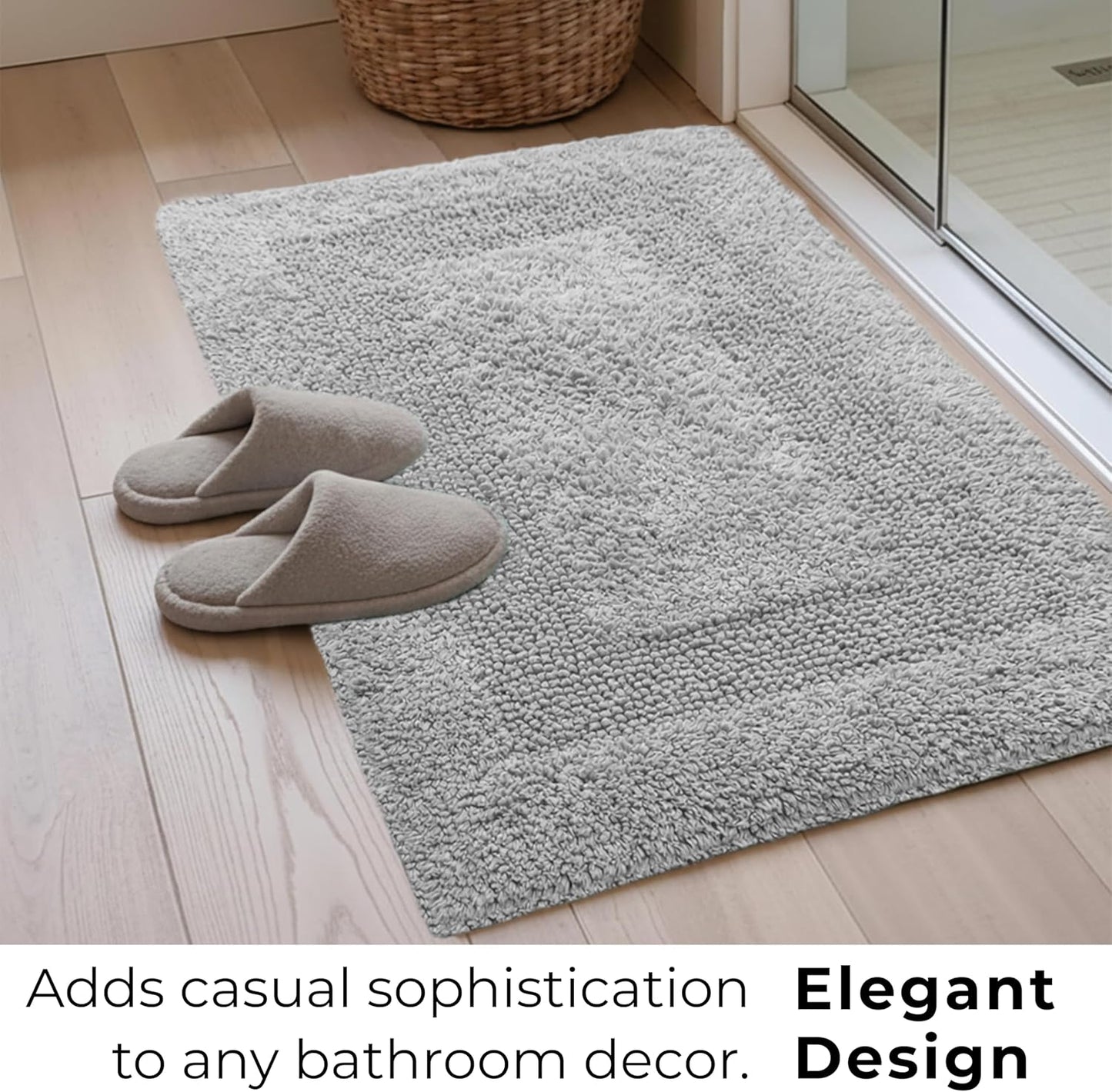 Cotton Reversible Bathmat Rug Set of 2, 21X32/17X24 Inches - Light Grey, Luxury Dual Flip Ultra Soft Washable Bath Rugs Ideal for Hotel Quality, Spa Style, Toilet | Fast Drying Thick Mat for Bathroom
