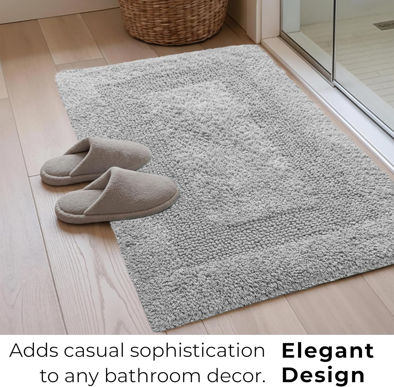 Cotton Reversible Bathmat Rug Set of 2, 21X32/17X24 Inches - Light Grey, Luxury Dual Flip Ultra Soft Washable Bath Rugs Ideal for Hotel Quality, Spa Style, Toilet | Fast Drying Thick Mat for Bathroom