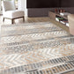 Distressed Geometric Indoor/Outdoor Beige Area Rug Modern Tribal Stripe, Durable Stain Resistant Perfect for Patio, Backyard, Deck and Outdoor Lounge 7'10" X 10'
