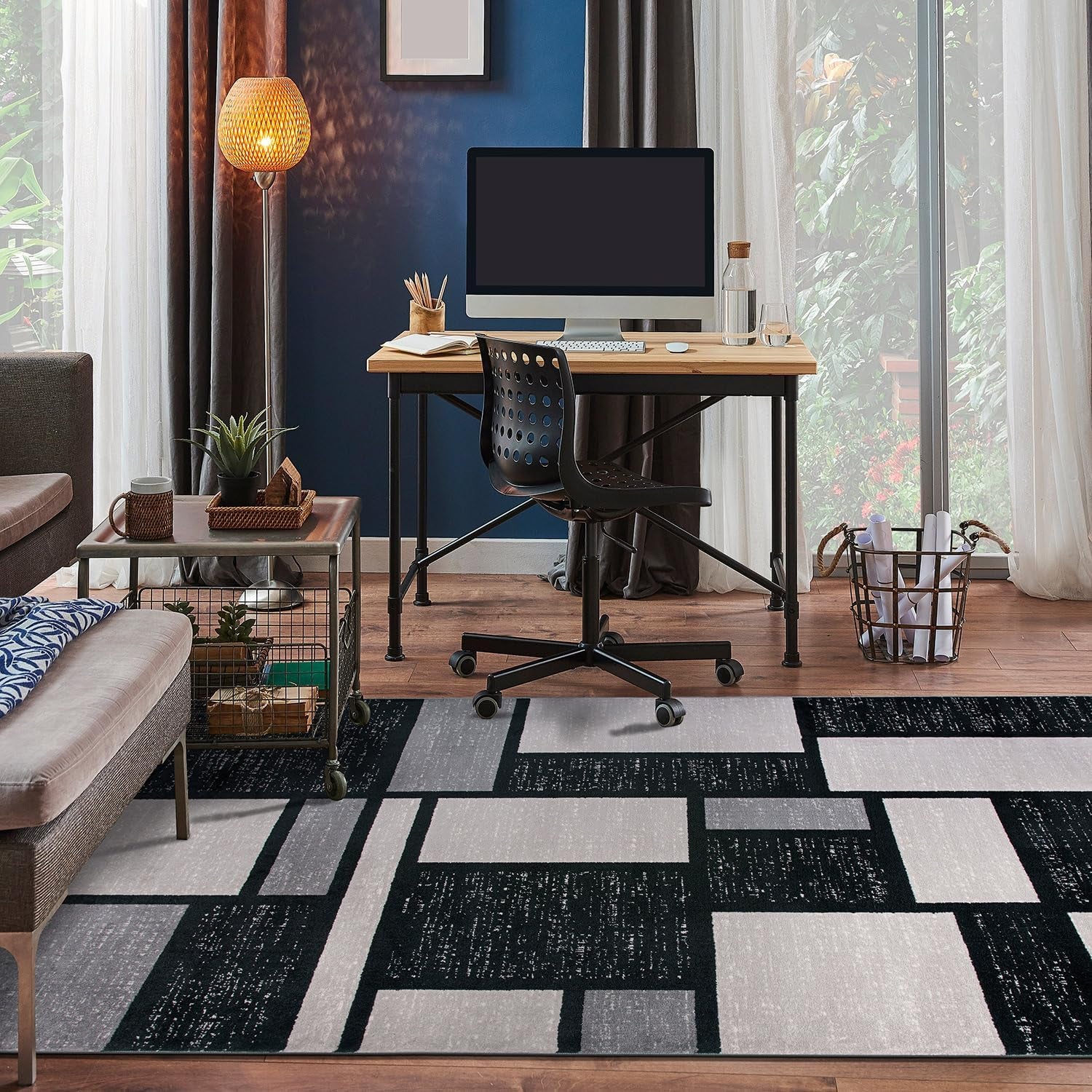 Contemporary Modern Boxes Design Soft Indoor Area Rug 7'10" X 10'2" Gray