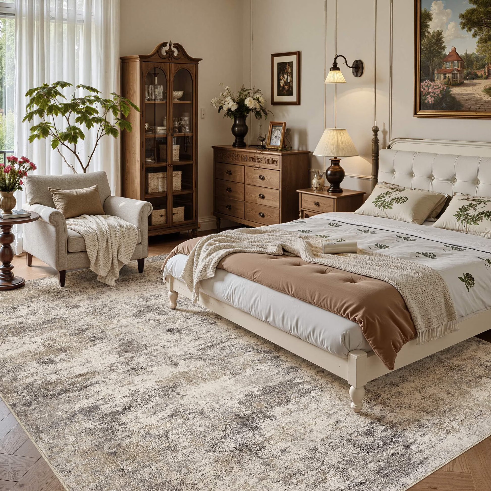 5'X7' Washable Area Rugs for Living Room, Modern Abstract Printed Carpet, Non Slip Indoor Rug for Bedroom Home Decor Carpets, Gold Brown