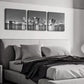 Boston Skyline Canvas Wall Art, Black and White City Night Scene Art Prints, Framed Panoramic Cityscape Pictures, Modern Living Room Bedroom Office Decor, Set of 3 (16X16 Inch)