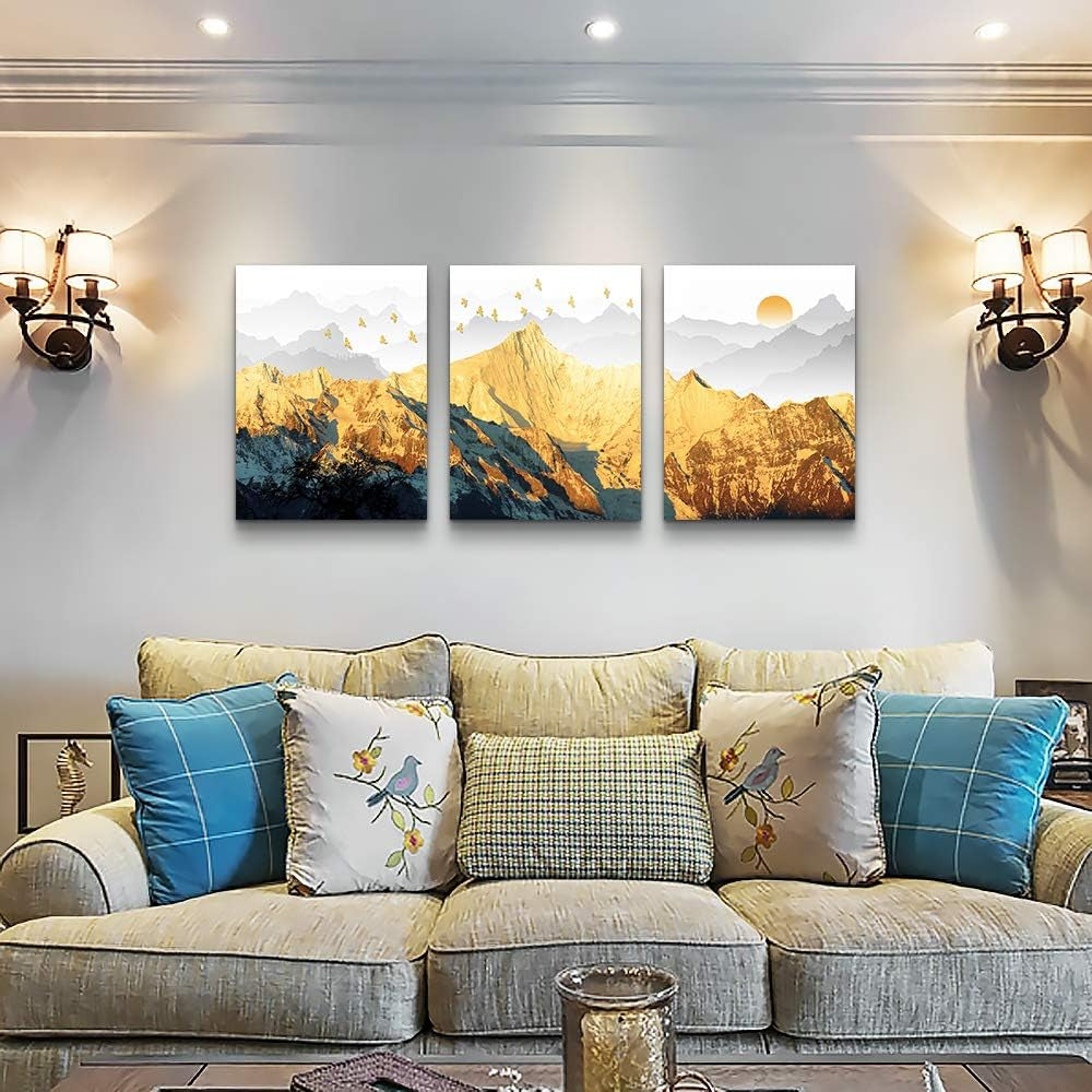 Golden Mountain Abstract Wall Art, 16 X 24 Inches, Modern Abstract Landscape Painting, Framed Canvas Prints, Home Wall Decor for Bedroom, Living Room, Office, Kitchen
