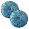 Set of 2 Pumpkin Pleated round Throw Pillows, Soft Velvet, Dusty Blue, 14.5" Diameter