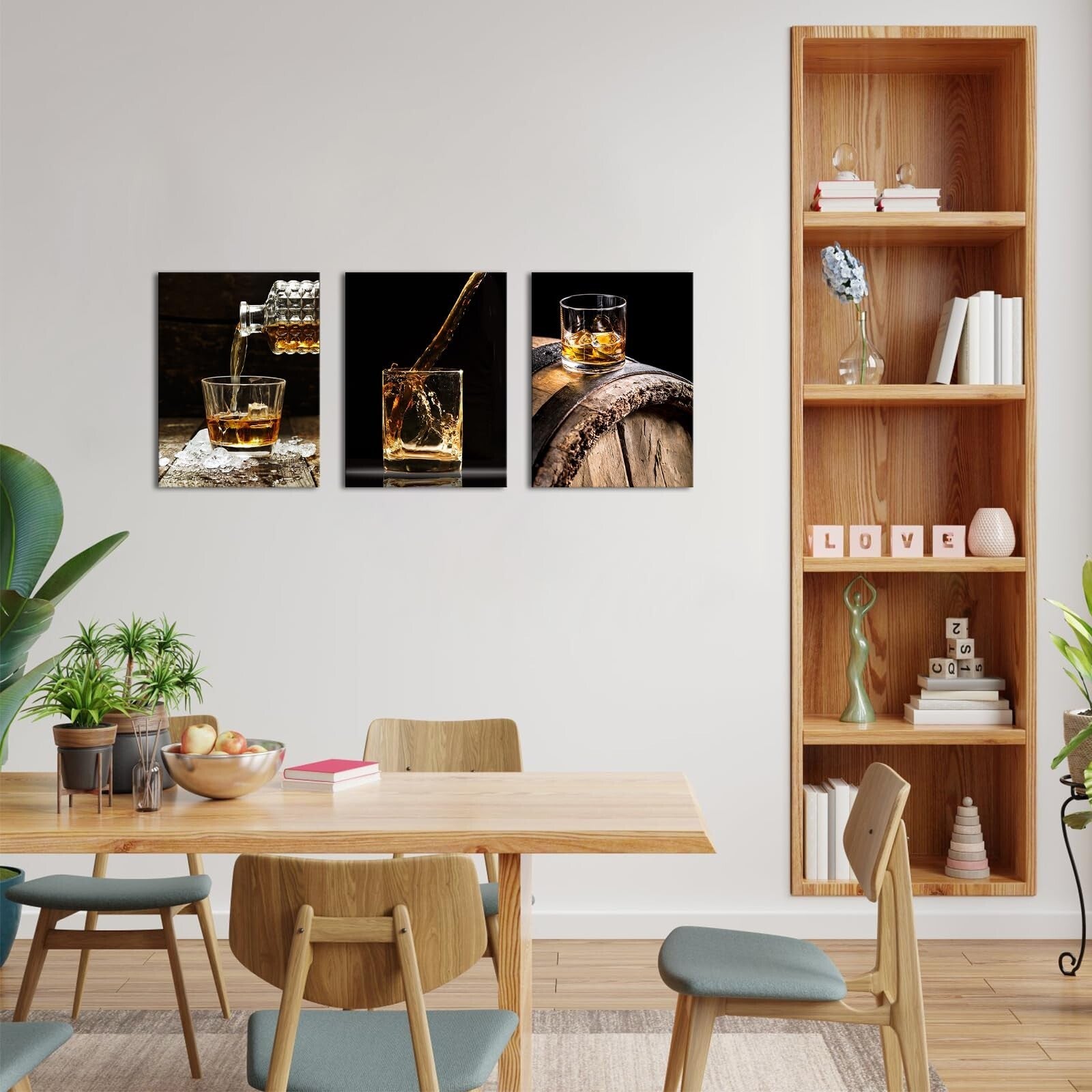 VANSEEING 3 Piece Canvas Prints Wall Art Whisky Pour into Wine Glass Brown Ba...