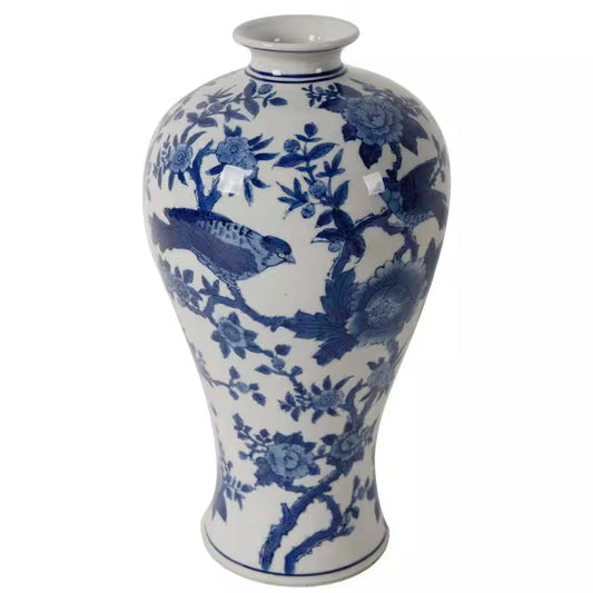 Ren 7 In. X 13 In. Blue and White Decorative Vase