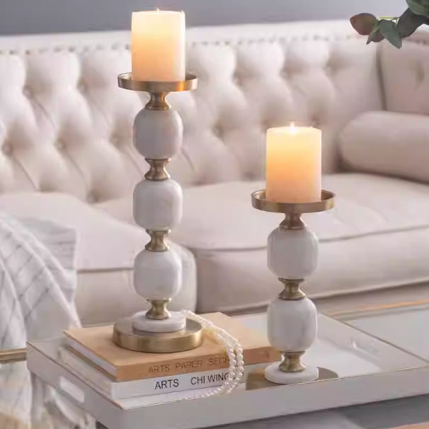 Aluminum Marble Candle Holder Decorative Piece