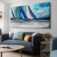 Blue Abstract Wall Art Canvas for Living Room, Nautical Art Wall Decor Teal Sailboat Textured Bedroom Picture Modern Coastal Painting Large Framed Artwork Home Office 48"X24"