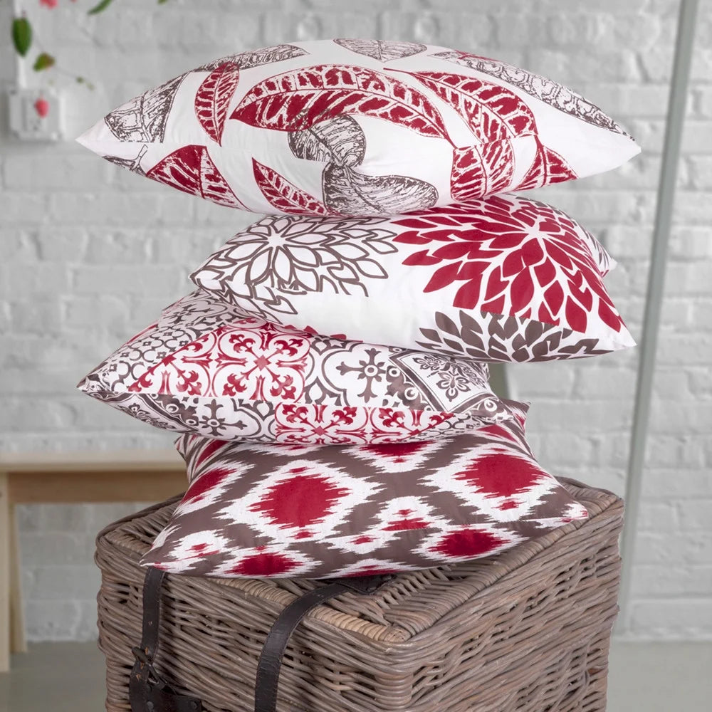 New Living Series Double-Sided Design Decorative Throw Pillow Cover, 18" X 18", Red/Brown, 4 Pack