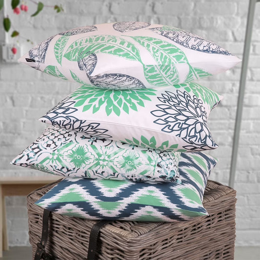 New Living Series Double-Sided Design Decorative Throw Pillow Cover, 18" X 18", Cyan/Blue, 4 Pack