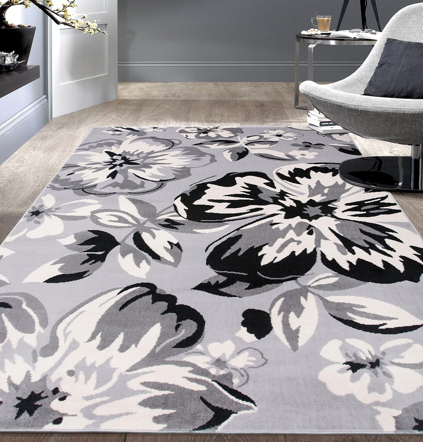 Modern Floral Area Rugs 9' X 12' Gray