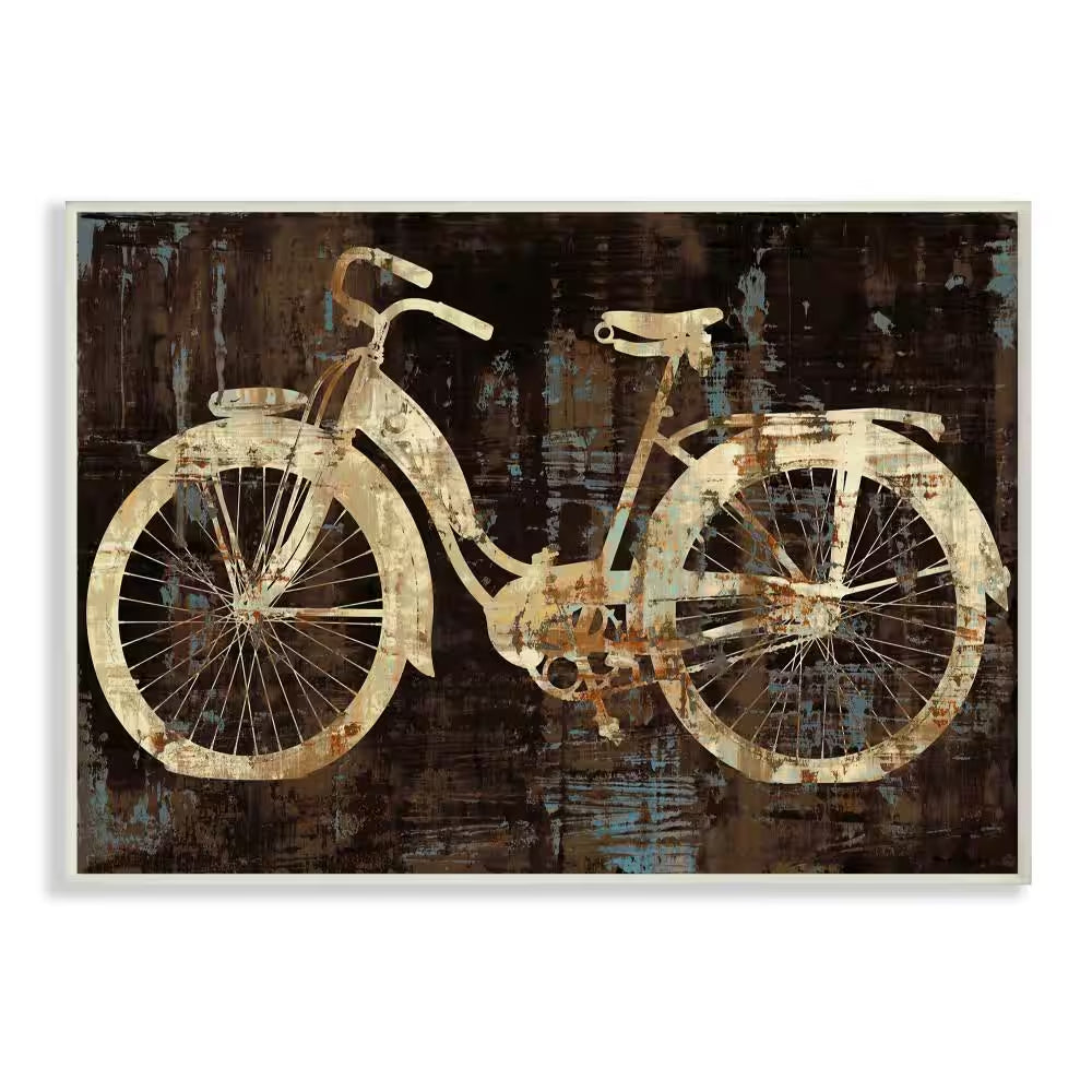 10 In. X 15 In. "Black Tan and Blue Distressed Bicycle Silhouette" by Artist Amanda Wade Wood Wall Art