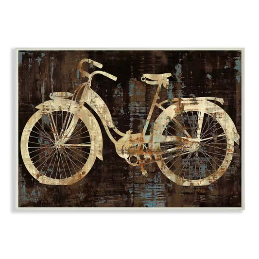 10 In. X 15 In. "Black Tan and Blue Distressed Bicycle Silhouette" by Artist Amanda Wade Wood Wall Art