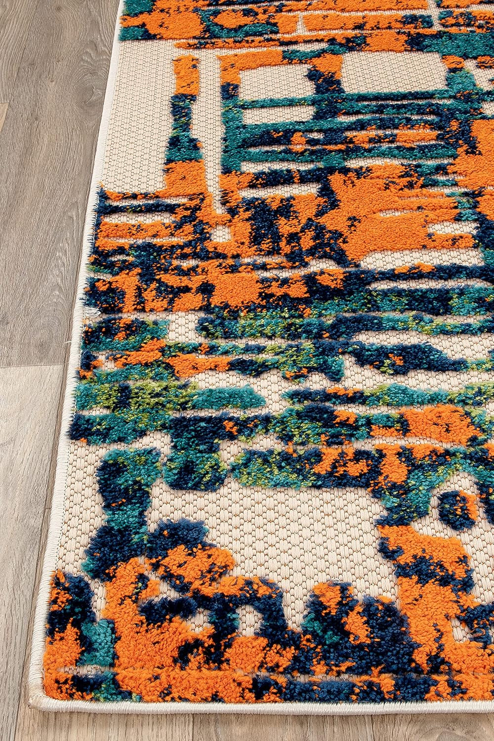 Contemporary Distressed Abstract Indoor/Outdoor Area Rug 5' X 7' Multi
