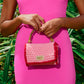 AIRMAIL Petite Crochet Handbag In Pink & Red