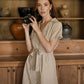ARYA Safari Linen Midi Dress, in Beige