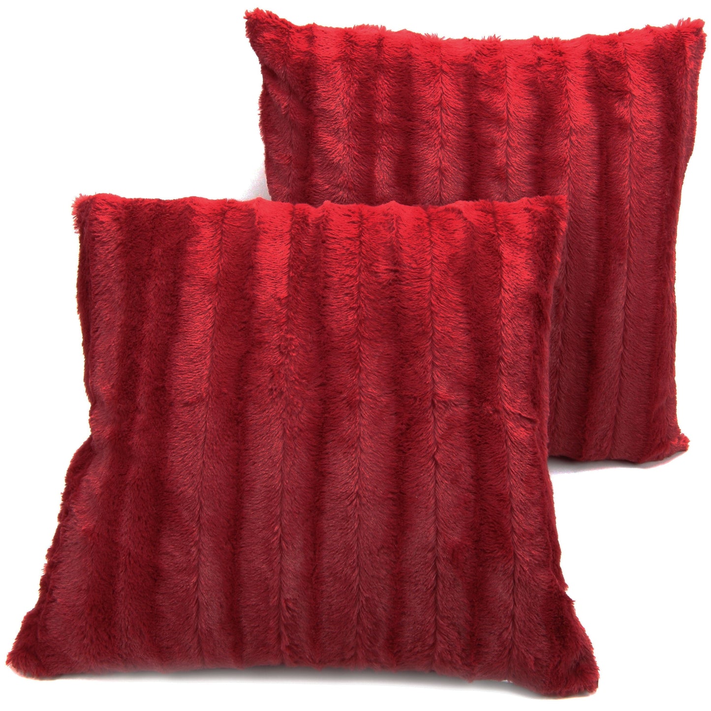 Decorative Faux Fur Throw Pillows 24" X 24", Set of 2 - Maroon
