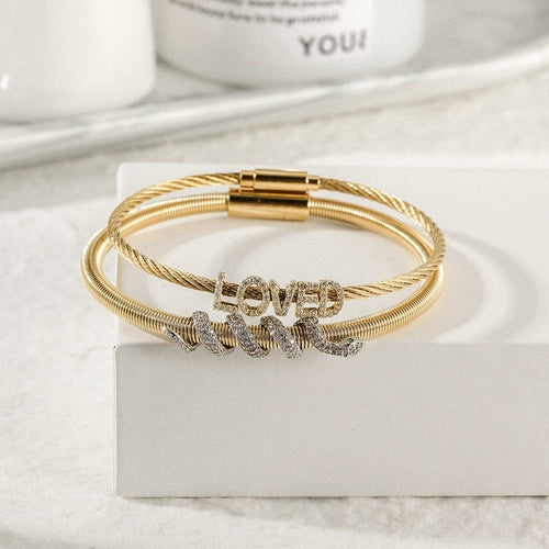 Snake Coiled Loved Pavé Bangle Set