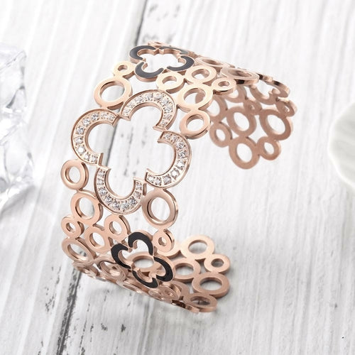 Hollow Clover Wide Cuff Bracelet