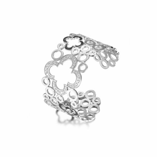 Hollow Clover Wide Cuff Bracelet
