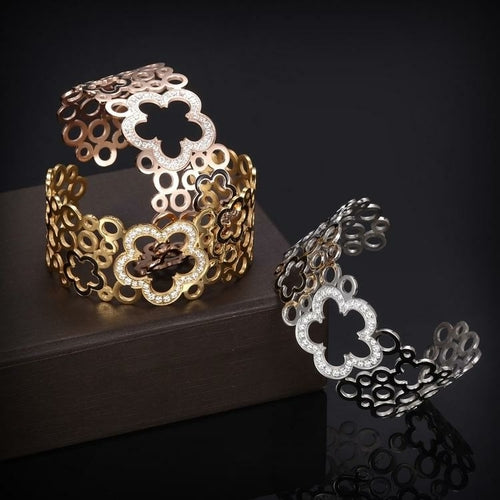 Hollow Clover Wide Cuff Bracelet