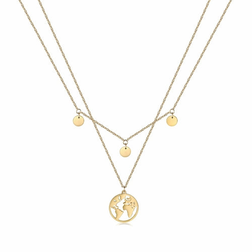 Layered World Map Pendant Necklace