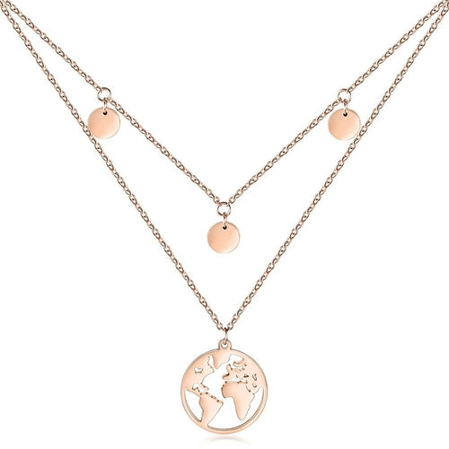 Layered World Map Pendant Necklace
