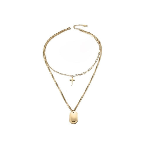 Cross & Tag Double Pendant Necklace