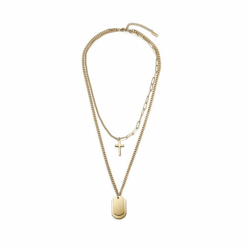 Cross & Tag Double Pendant Necklace