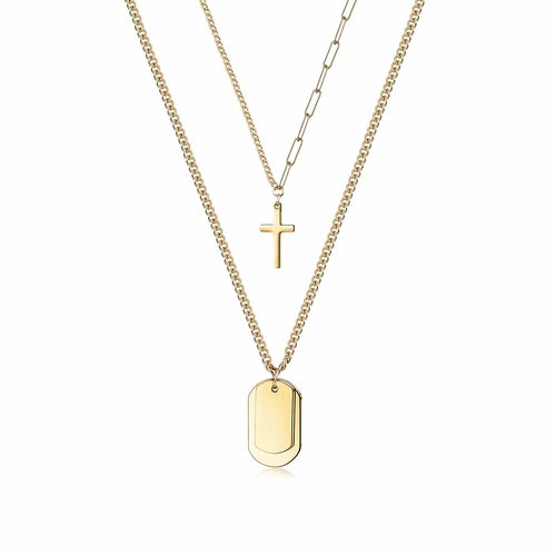 Cross & Tag Double Pendant Necklace