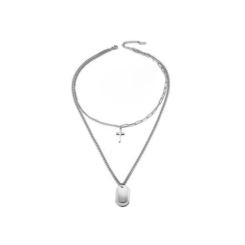 Cross & Tag Double Pendant Necklace