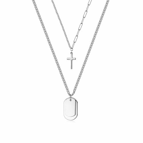Cross & Tag Double Pendant Necklace