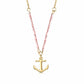 Pink Beaded Anchor Pendant Necklace