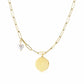 Disc Coin with Love-shaped Pearl Pendant Necklace